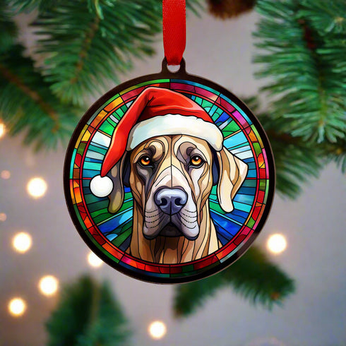 Great Dane in Santa Hat Suncatcher Decoration